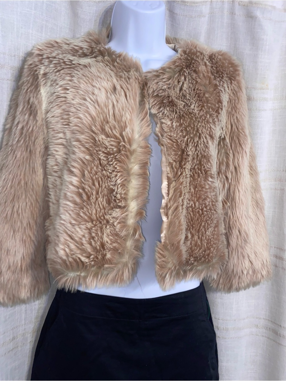 bebe Blush Pink Tan Cropped Faux Fur Jacket Winter Glam Shrug S